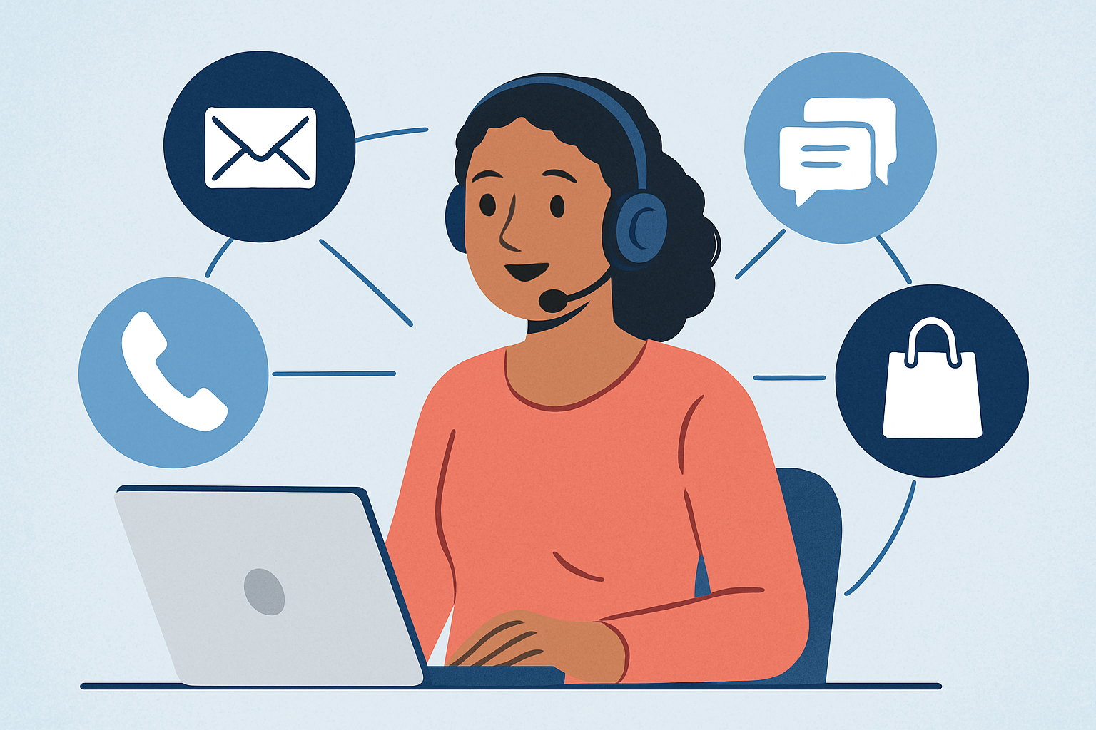 The image features customer service agent that visually highlights omnichannel