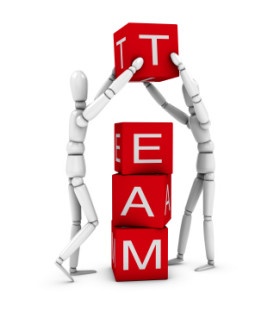 Teamwork: team working together.