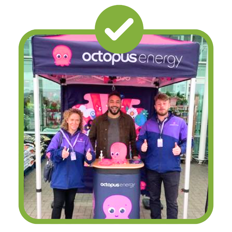CPM UK - Octopus Energy activation - branded stand with employees outside Asda Store CPM UK - Octopus Energy activation - branded stand with employees outside Asda Store