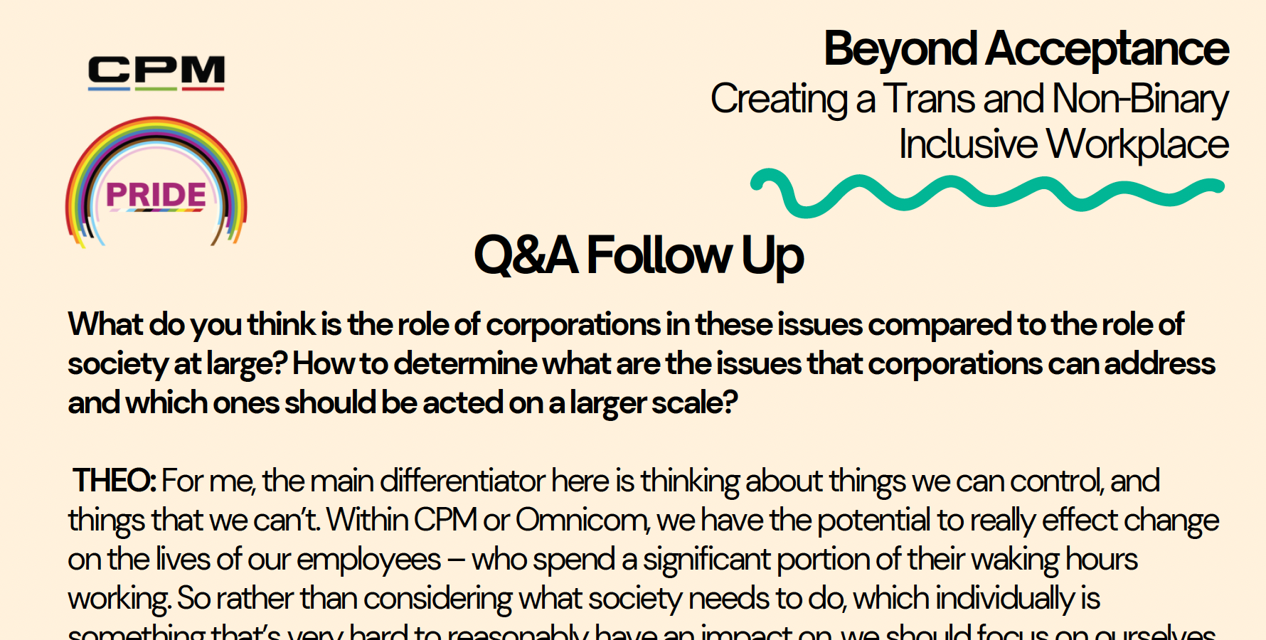 Follow Up Q&A - Beyond Acceptance. Creating a Trans and Non-Binary Inclusive Workplace